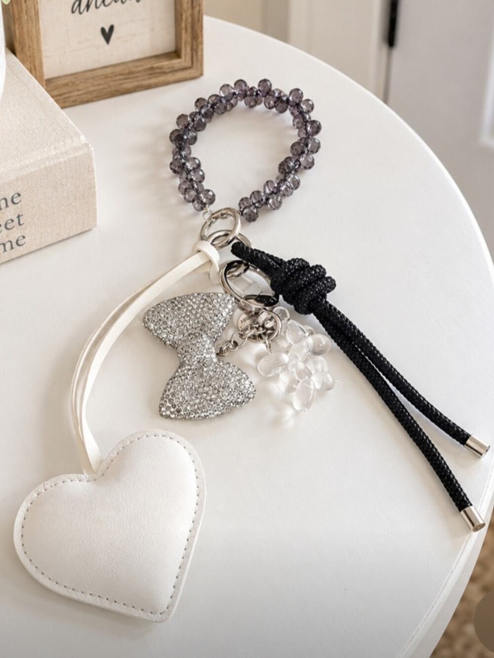 Black & White Fancy Junk Wristlet Keychain New